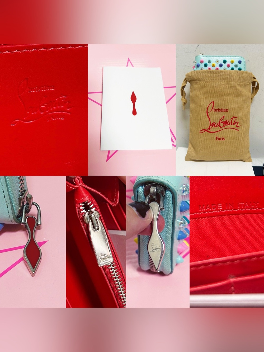 Authentic Christian Louboutin RARE Pastel Panettone Spike Continental Zip Wallet - Picture 13 of 13